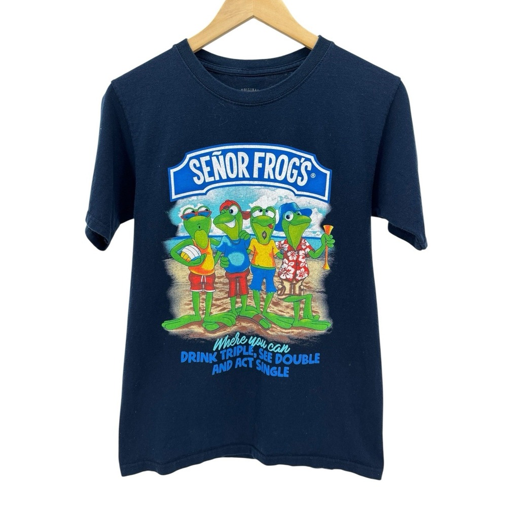 Señor Frog's Vallarta Mexico T-Shirt Small Navy Graphic Frogs Beach Party Tee